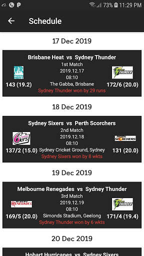 Australian Cricket League (BBL) Schedule 2020-21 screenshot 4
