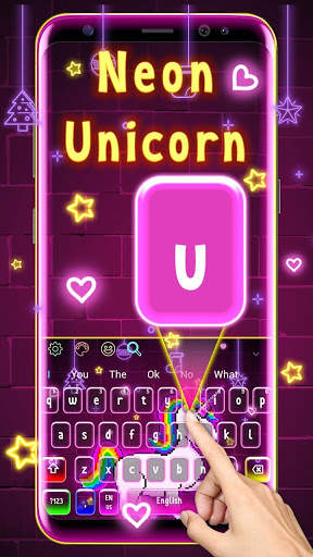 Neon Cartoon Rainbow Unicorn Keyboard screenshot 2