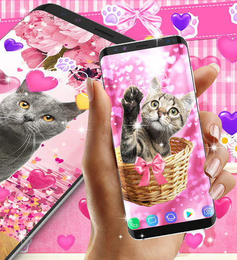 Cute pink kitty live wallpaper screenshot 7