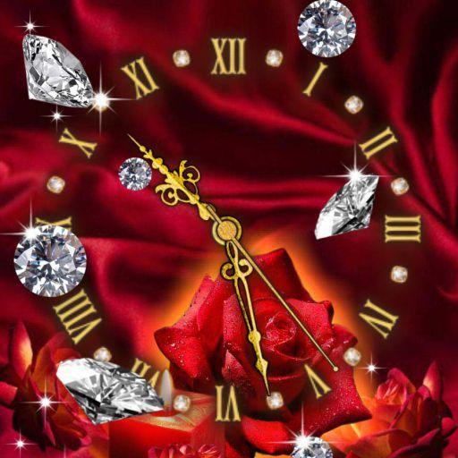 Red Roses Diamonds Clock icon
