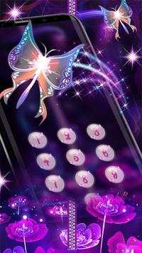 Neon Butterfly Zipper Lock Theme screenshot 2