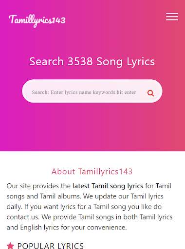 Tamil Song Lyrics - Tamil Lyrics screenshot 2