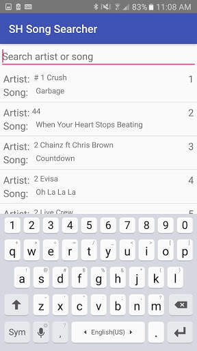 Sam's Hideaway Karaoke Songs screenshot 2