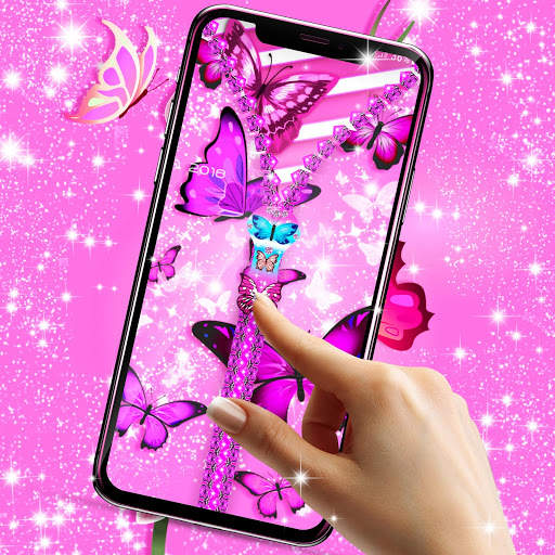 Cute pink butterflies lock screen screenshot 6