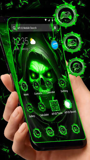 Neon Emerald Skull Apus Launcher Theme 2019 screenshot 5