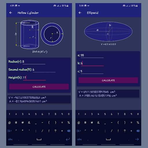 Volume calculator - 3D shapes screenshot 2