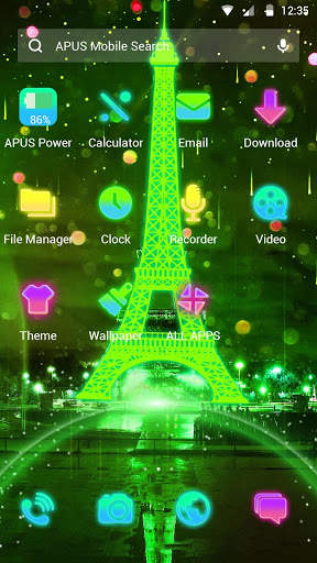 Neon Green Eiffel Tower-APUS Launcher theme screenshot 3