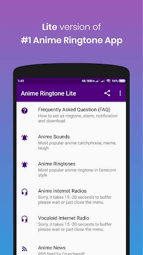 Anime Ringtone Lite screenshot 1