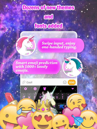 Glitter Galaxy Unicorn Keyboard Theme for Girls screenshot 2