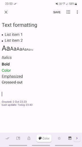Notes screenshot 2