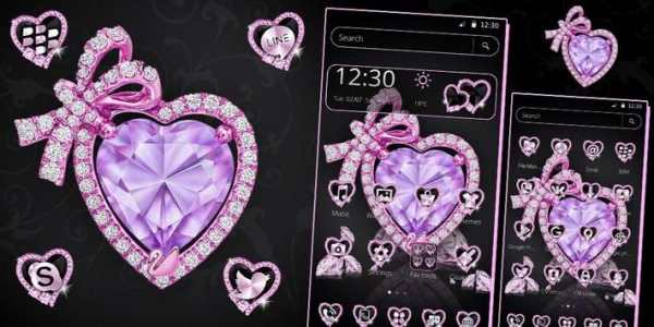 Tema Purple Diamond Bow Heart screenshot 4