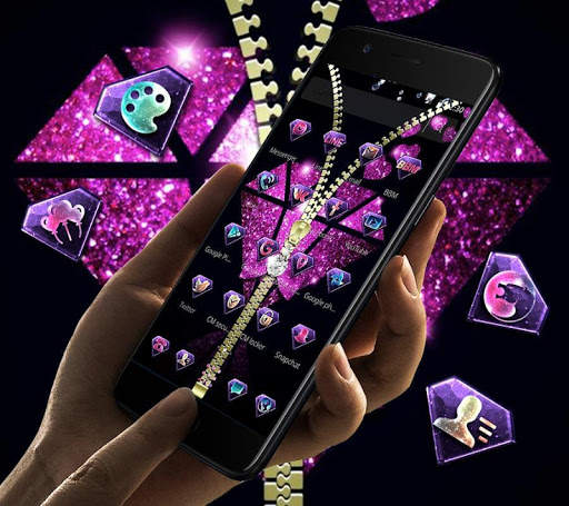 Violet Glitter Diamond Zipper Theme screenshot 2