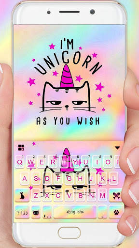Holographic Unicorn Cat Keyboard Theme screenshot 2