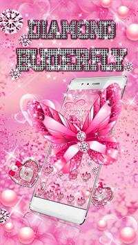 Pink Glitter Diamond Butterfly Theme screenshot 1