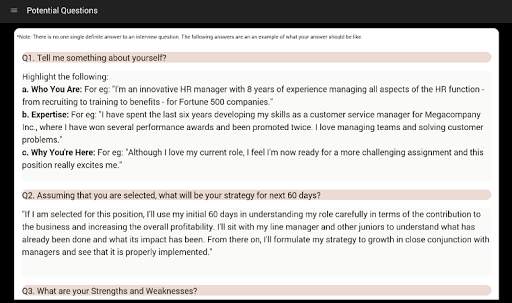 Potential Interview Questions скриншот 9