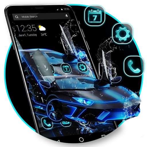 Blue Neon Sports Car APUS Launcher Theme 43.0.1001