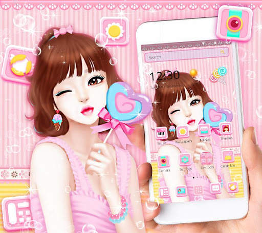 Pink Cute candy Girl Theme screenshot 1
