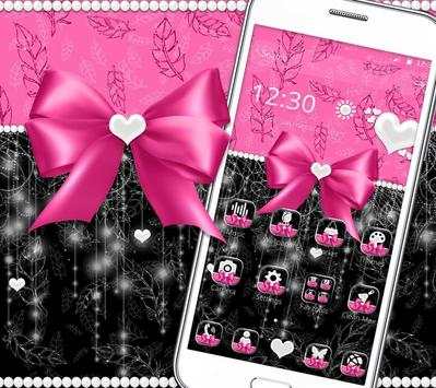 Pink Bow Glitter Feather Launcher Theme screenshot 3