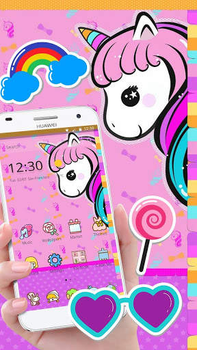 Cute Pink Cartoon Unicorn Theme screenshot 4