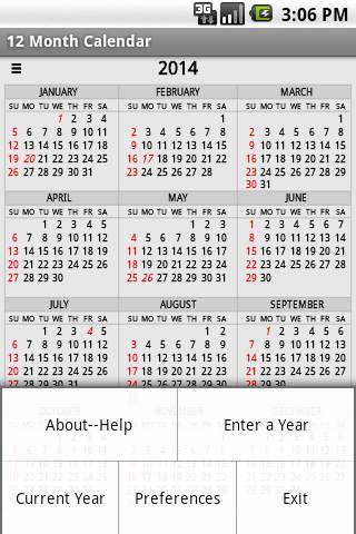 Twelve Month Calendar screenshot 2