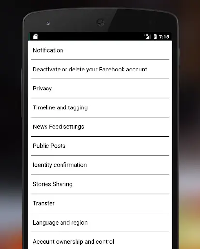 Settings for Facebook screenshot 4