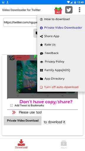 Video Downloader for Twitter 2 تصوير الشاشة