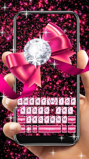 Diamond Butterfly Pink Keyboard Theme screenshot 1