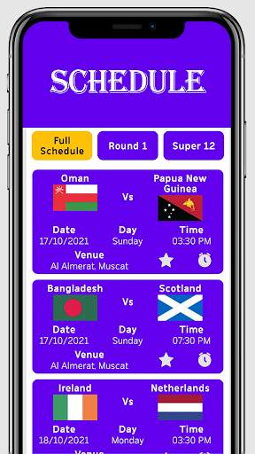 20-20 Cricket World Cup 2021 Schedule,Point tables screenshot 1