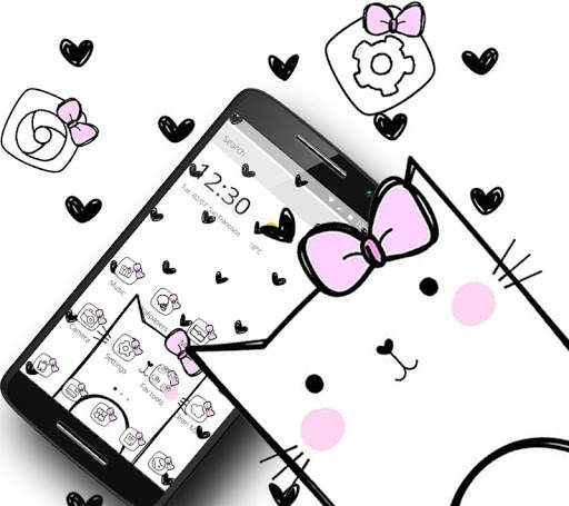 Cute Heart Spot Bow Kitty Theme 4 تصوير الشاشة