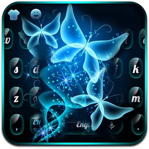 Blue Neon Butterfly Night Keyboard 10001006