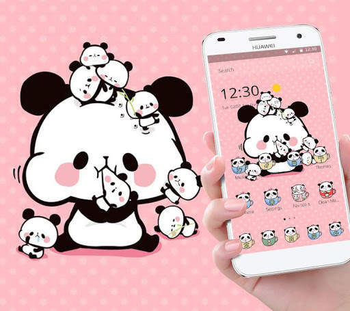 Pink Cartoon Cute Panda Theme скриншот 1