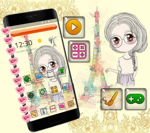 Cute cartoon girl theme screenshot 2