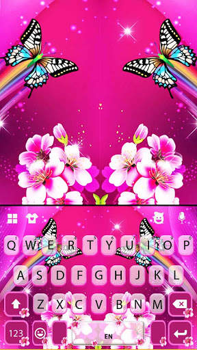 Pink Flower Butterfly Keyboard Background screenshot 5