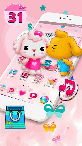 Cute Pink Cartoon Couple Theme screenshot 2