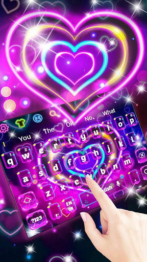 Lavender Neon Heart Keyboard Theme screenshot 1