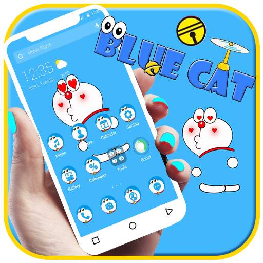 Kawaii Blue Cat  APUS Launcher Theme 43.0.1001