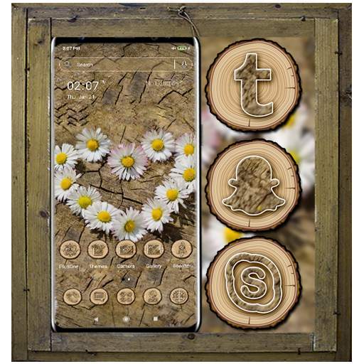 Flower Heart Wooden Launcher Theme 1.1