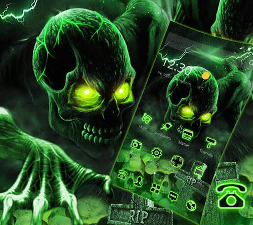 Green Horrific Zombie Skull Theme screenshot 3