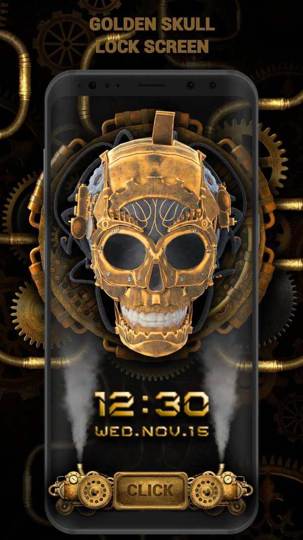 3D Golden Steampunk Skull Lock Screen screenshot 1