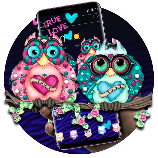 Cartoon Colorful Love Owl Theme أيقونة