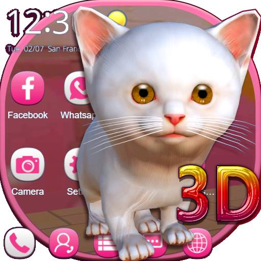 3D White Kitty Animation Theme With Live Wallpaper 1.1.28
