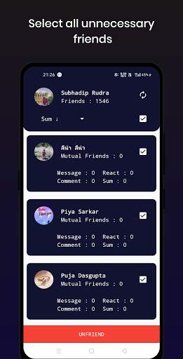 Unfriend Friends On Facebook 3 تصوير الشاشة