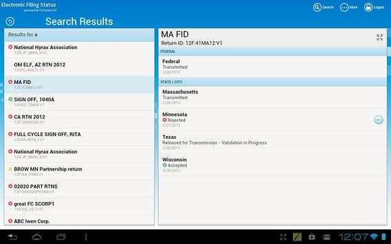 e-file Status screenshot 4