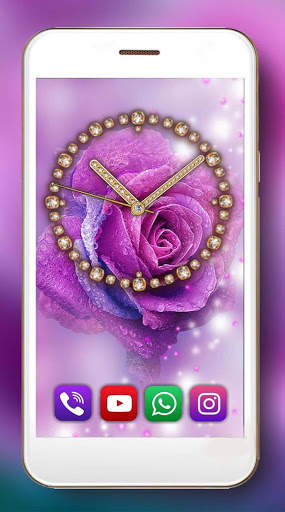 Roses Purple Clock Live Wallpaper screenshot 1
