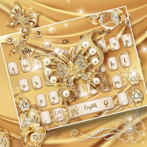 Luxurious Golden Silk Butterfly Keyboard Theme 10001002