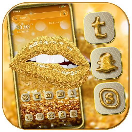 Gold Glitter Lips Launcher Theme 1.1