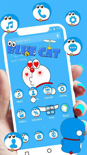 Kawaii Blue Cat  APUS Launcher Theme screenshot 2