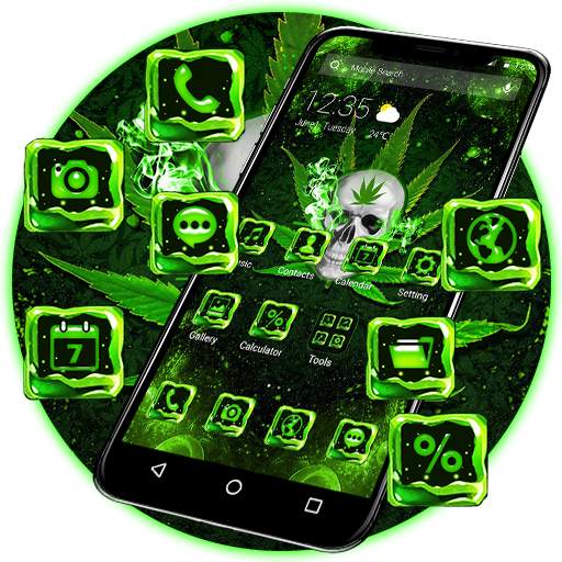 Neon Green Weed Skull APUS launcher Theme 43.0.1001