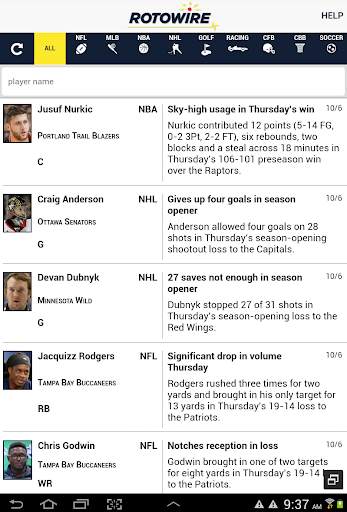 RotoWire News Center screenshot 7