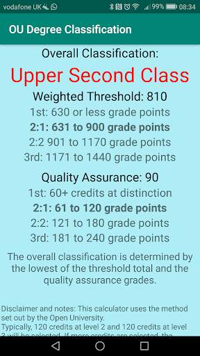 OU Degree Classification Calculator screenshot 2